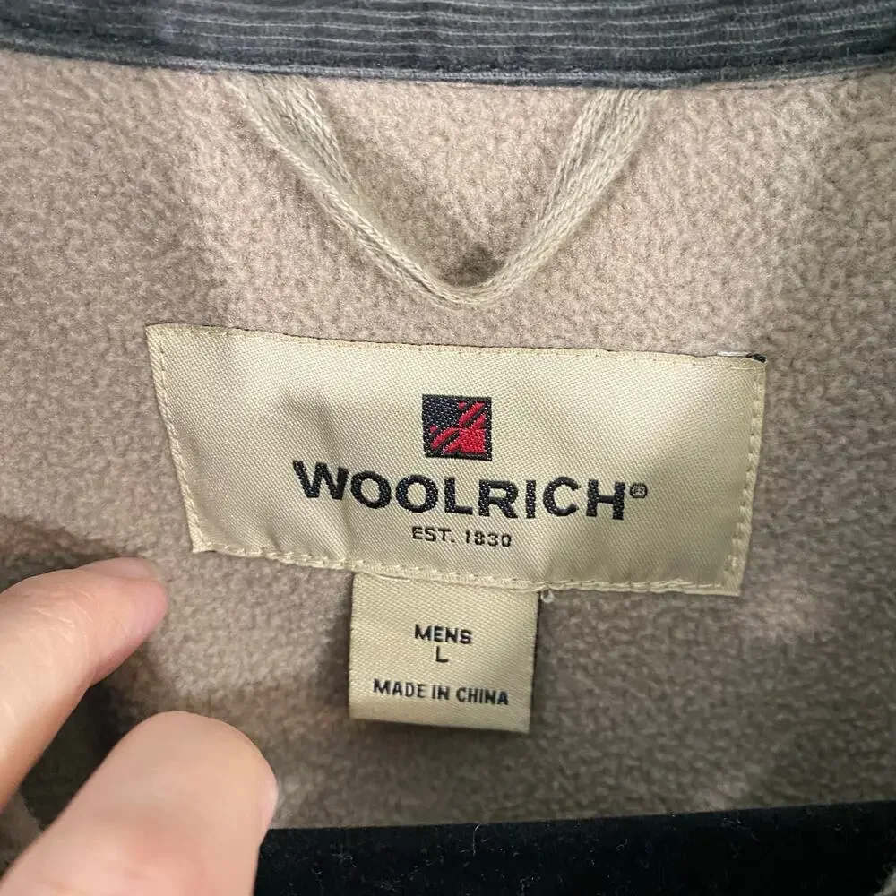 Woolrich Men Dark Green Corduroy Sherpa Lined Shirt Jacket Chore Barn Coat Sz L